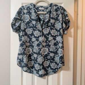 Maurices Navy and White Floral Blouse